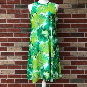 ☀️ Calvin Klein Floral Print Rear Keyhole Green Multicolor Sleeveless Dress